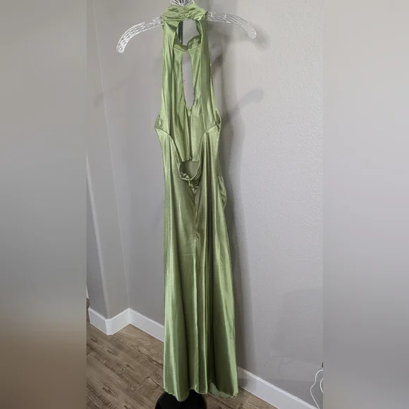 Cider Satin Olive Backless Dress - Picture 4 of 6